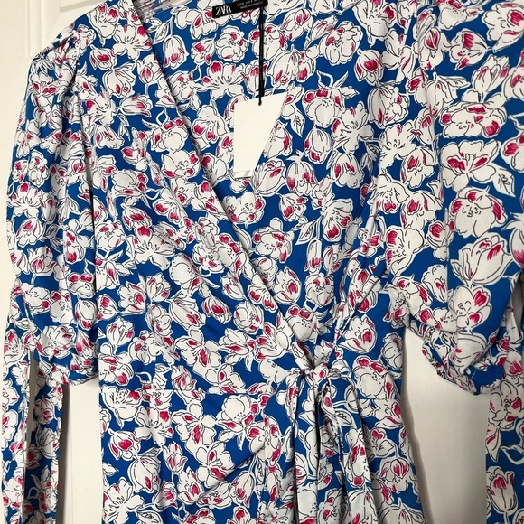 NWT ZARA Floral Print Poplin Cotton Tie Mini Dress S - Picture 11 of 15